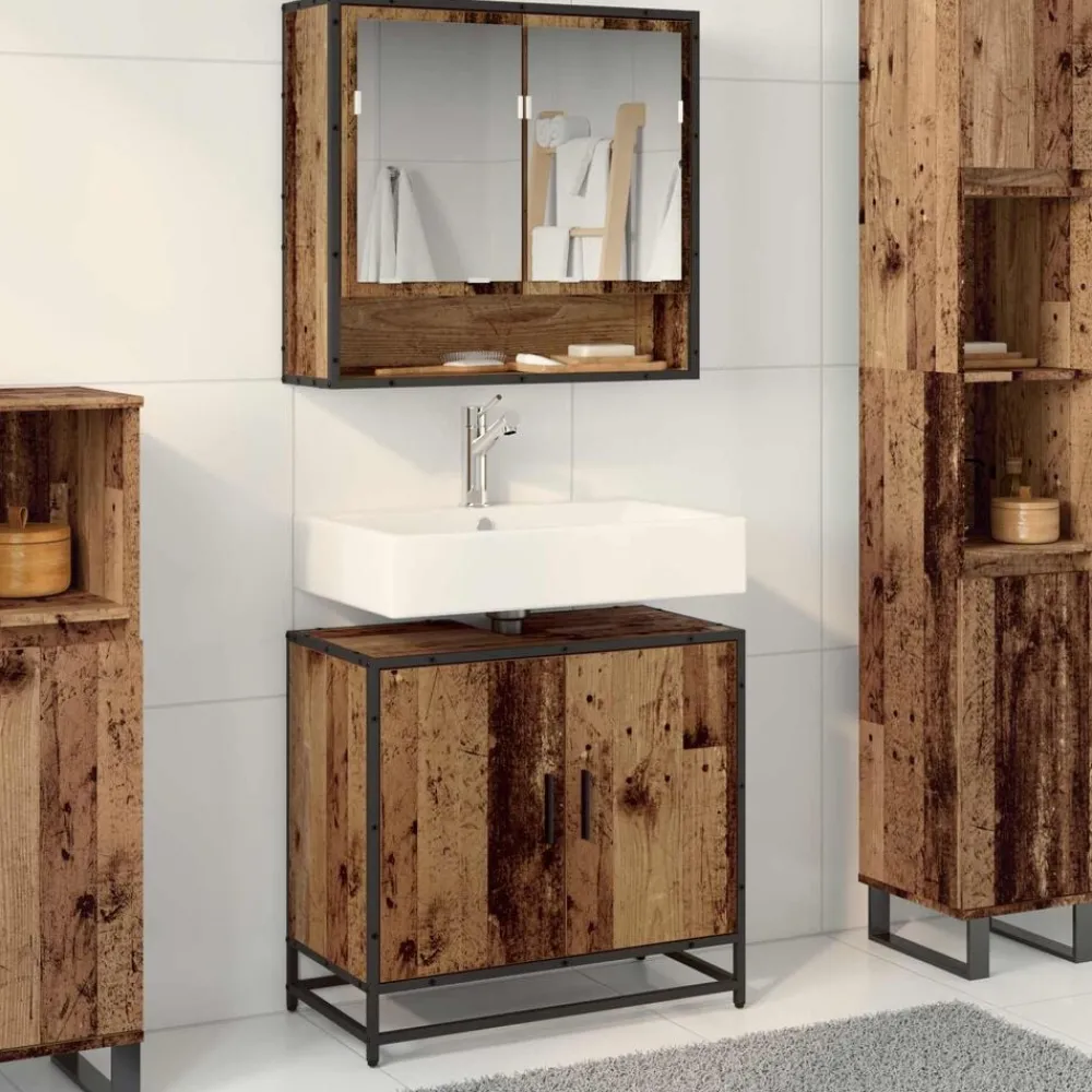 Badkamer wastafelkast 65 x 33 x 60 cm Bewerkt hout>vidaXL New