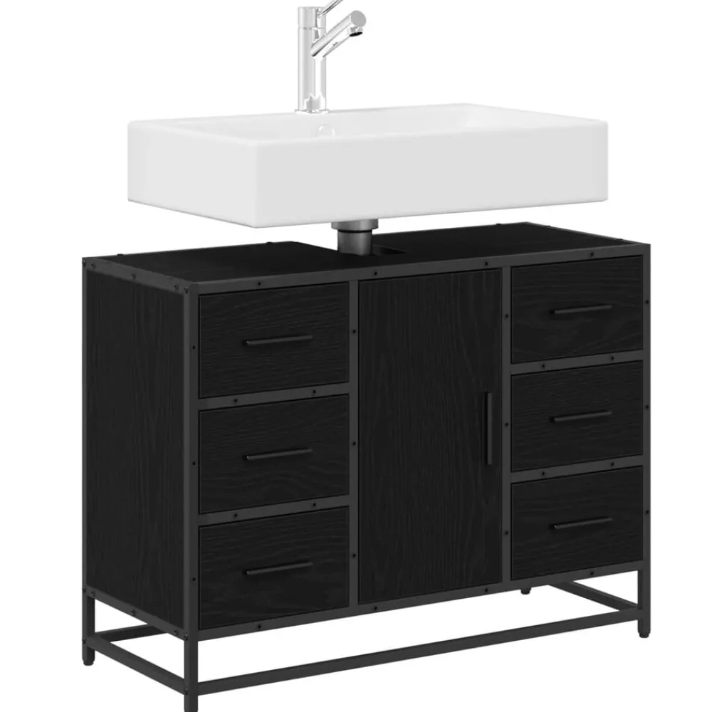 Meubelsets*vidaXL Badkamerkast met lade 80 x 33 x 60 cm Bewerkt hout Zwart eiken