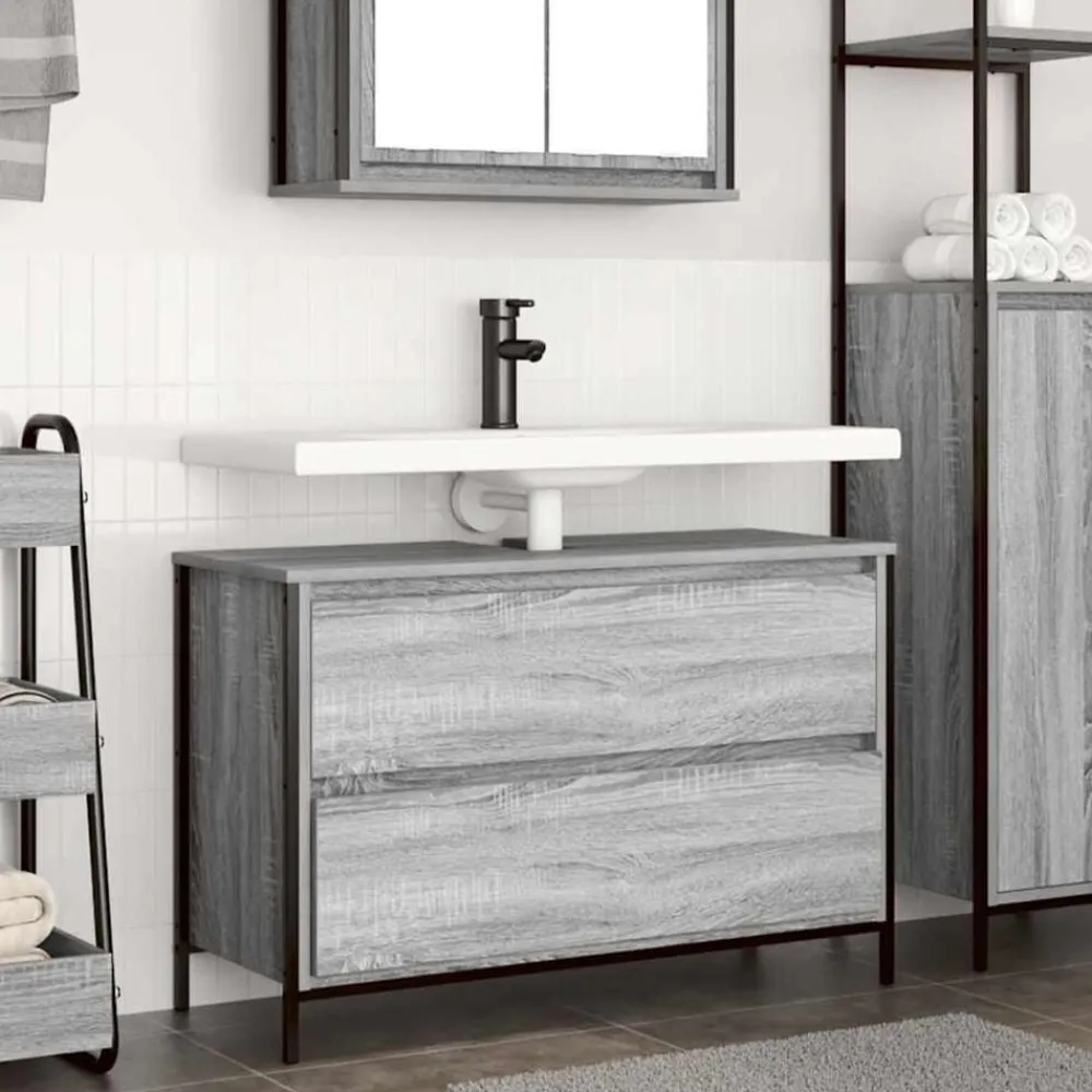 Kasten & Opbergmeubelen*vidaXL Badkamerkast met lades 90x34,5x60 cm Grijs sonoma