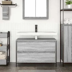 Kasten & Opbergmeubelen*vidaXL Badkamerkast met lades 90x34,5x60 cm Grijs sonoma