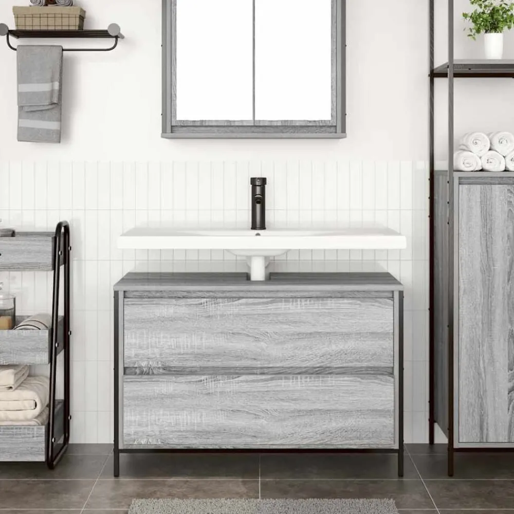 Kasten & Opbergmeubelen*vidaXL Badkamerkast met lades 90x34,5x60 cm Grijs sonoma