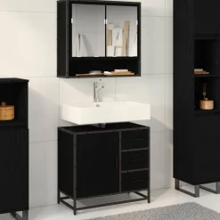 Meubelsets*vidaXL Badkamerkast met lade 65 x 33 x 60 cm Bewerkt hout Zwart eiken
