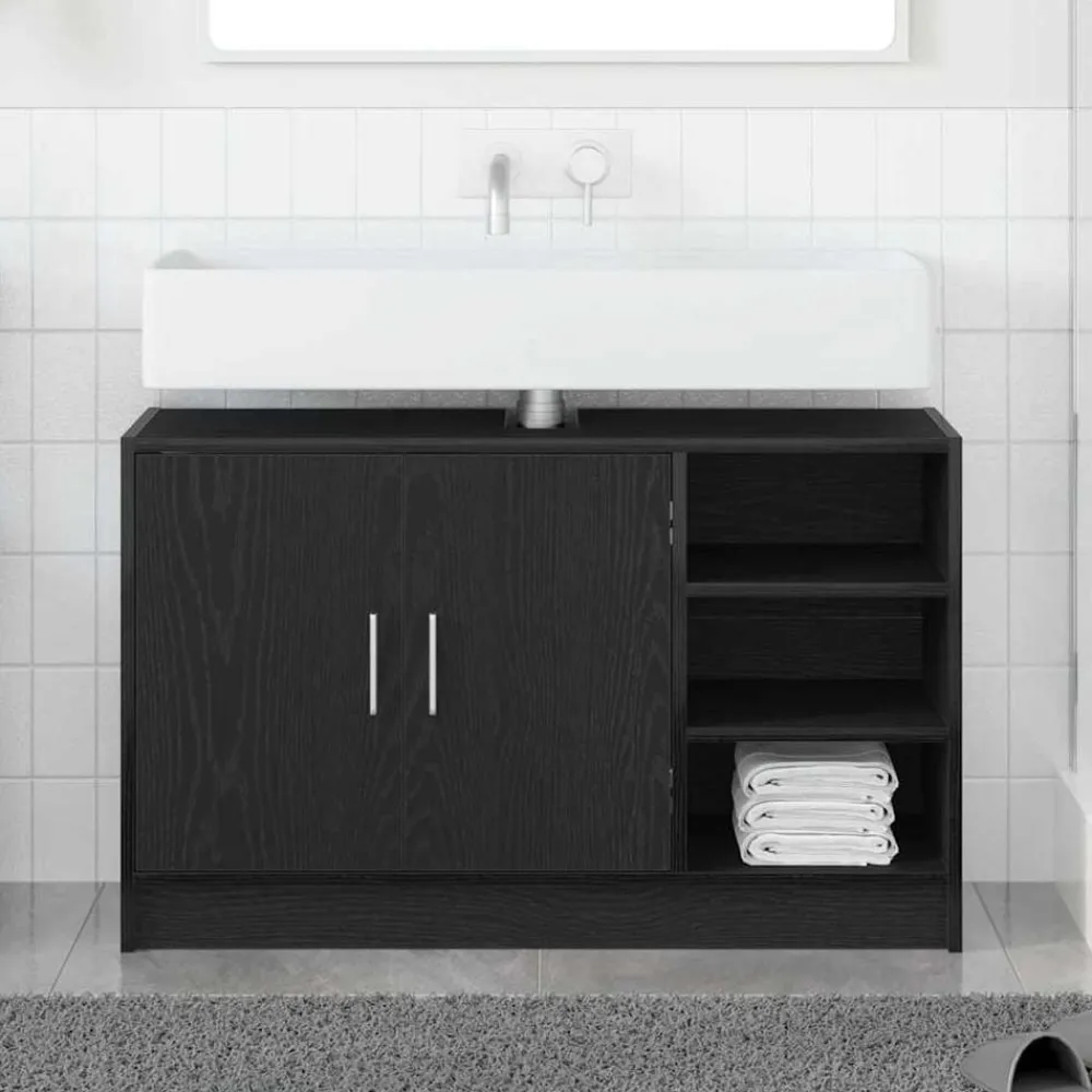 Meubelsets|Kasten & Opbergmeubelen*vidaXL Badkamerkast met plank 90 x 29 x 55 cm Bewerkt hout Zwart eiken