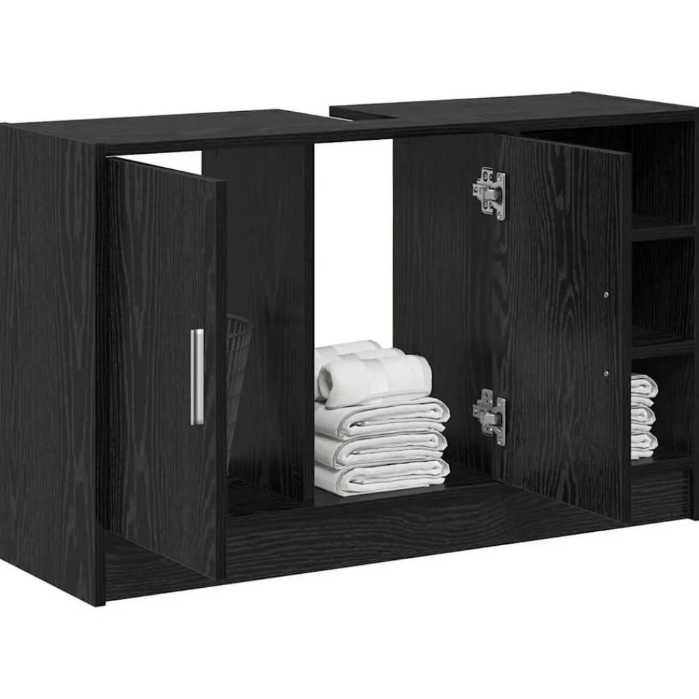 Meubelsets|Kasten & Opbergmeubelen*vidaXL Badkamerkast met plank 90 x 29 x 55 cm Bewerkt hout Zwart eiken