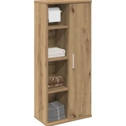 Badkamerkast met rolhouder 39x22x90 cm artisanaal eikenkleur>vidaXL Discount
