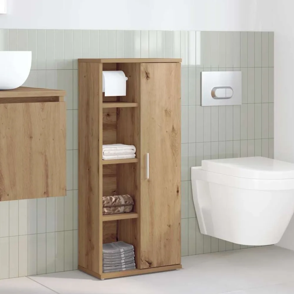 Badkamerkast met rolhouder 39x22x90 cm artisanaal eikenkleur>vidaXL Discount