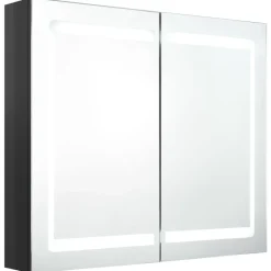 Kasten & Opbergmeubelen*vidaXL Badkamerkast met spiegel en LED 80x12x68 cm Glanzend zwart