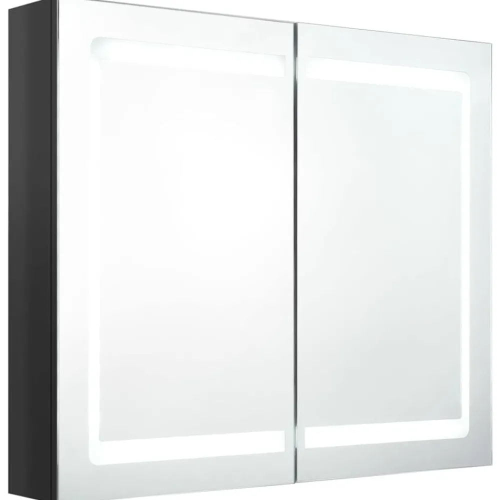 Kasten & Opbergmeubelen*vidaXL Badkamerkast met spiegel en LED 80x12x68 cm Glanzend zwart