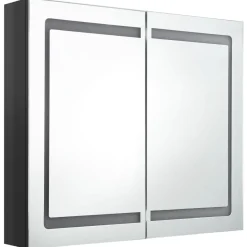 Kasten & Opbergmeubelen*vidaXL Badkamerkast met spiegel en LED 80x12x68 cm Glanzend zwart