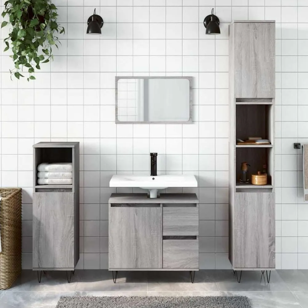 Badkamerkast 65x33x60 cm bewerkt hout eikenkleurig>vidaXL Outlet