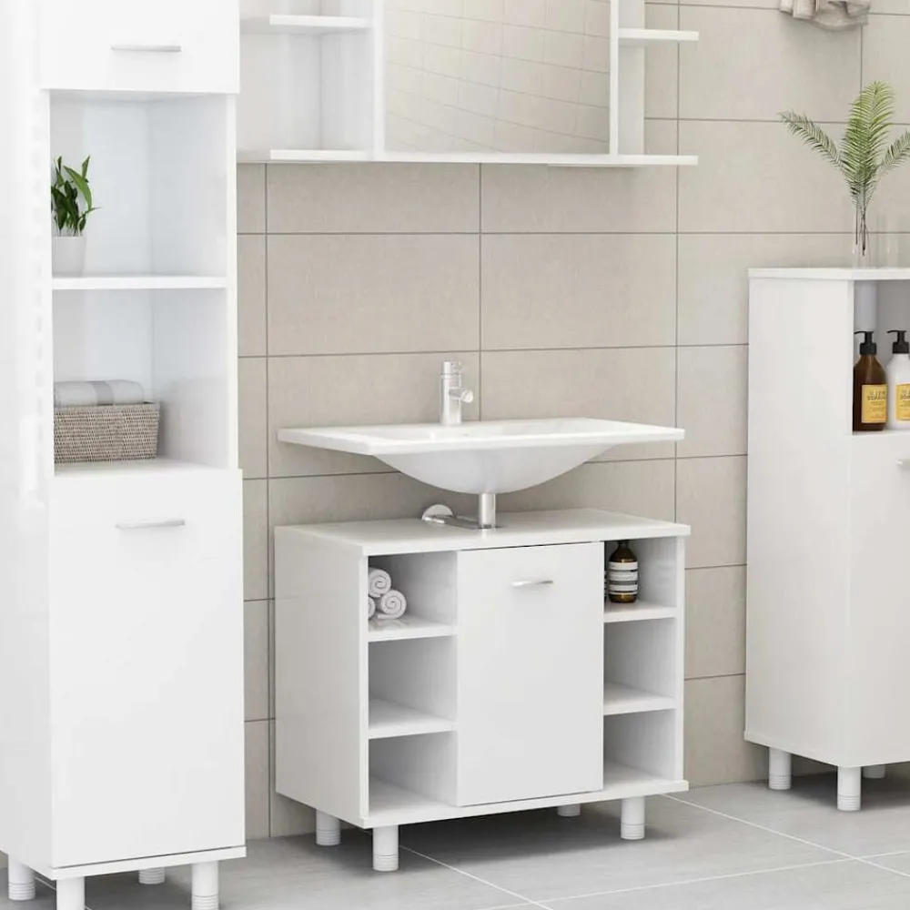 Meubelsets*vidaXL Badkamerkast 60x32x53,5 cm bewerkt hout hoogglans wit