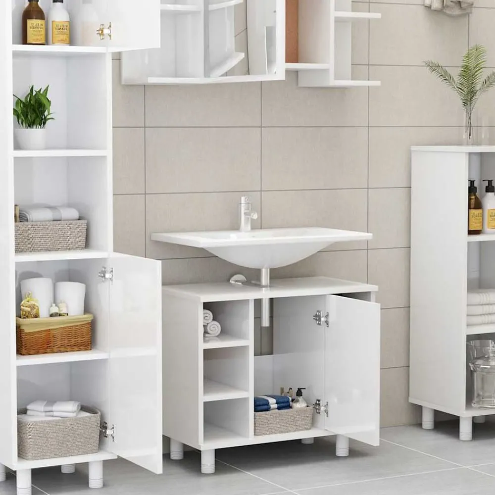 Meubelsets*vidaXL Badkamerkast 60x32x53,5 cm bewerkt hout hoogglans wit