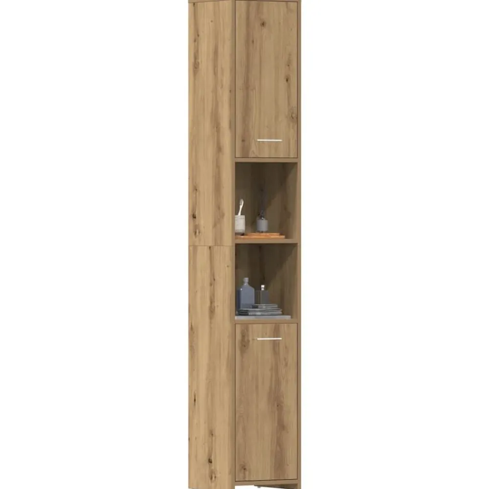 Badkamerkast 30x30x183,5 cm bewerkt hout artisanaal eikenkleur>vidaXL New