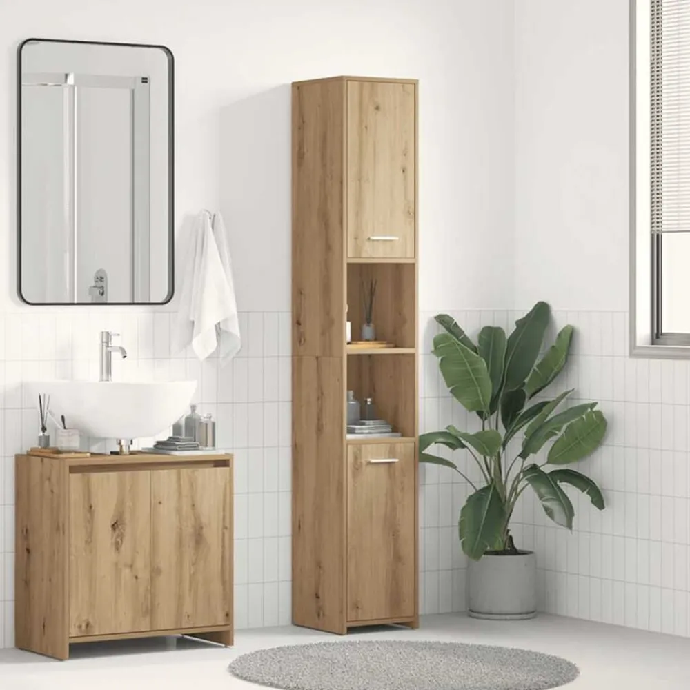 Badkamerkast 30x30x183,5 cm bewerkt hout artisanaal eikenkleur>vidaXL New