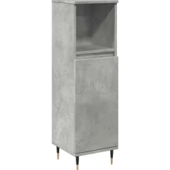 Badkamerkast 30x30x100 cm bewerkt hout betongrijs>vidaXL Hot