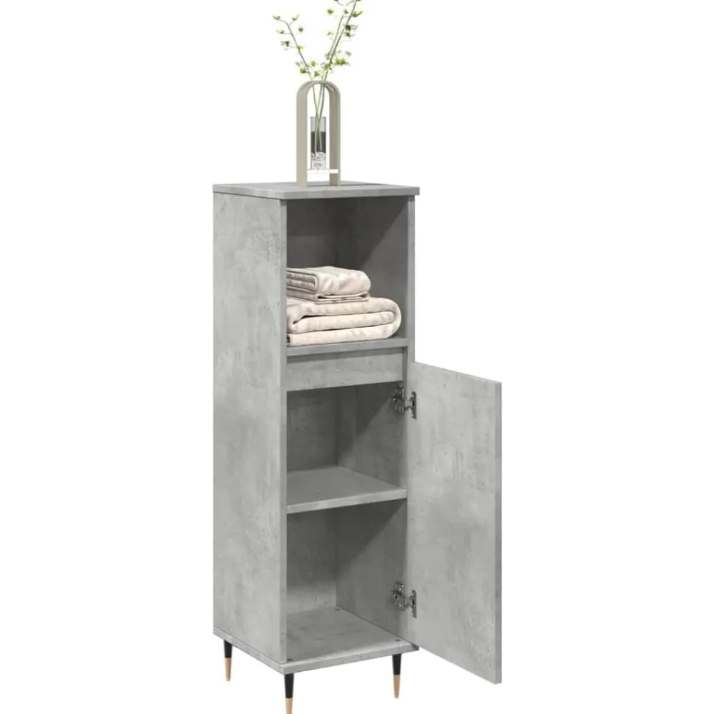 Badkamerkast 30x30x100 cm bewerkt hout betongrijs>vidaXL Hot