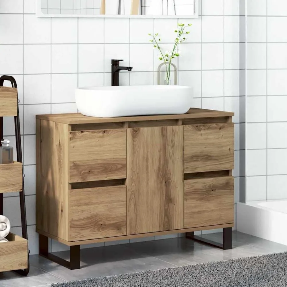 Kasten & Opbergmeubelen*vidaXL Badkamerkast 80x33x60 cm bewerkt hout artisanaal eikenkleurig