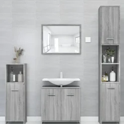 Meubelsets*vidaXL Badkamerkast 30x30x183,5 cm bewerkt hout eiken Grijs sonoma