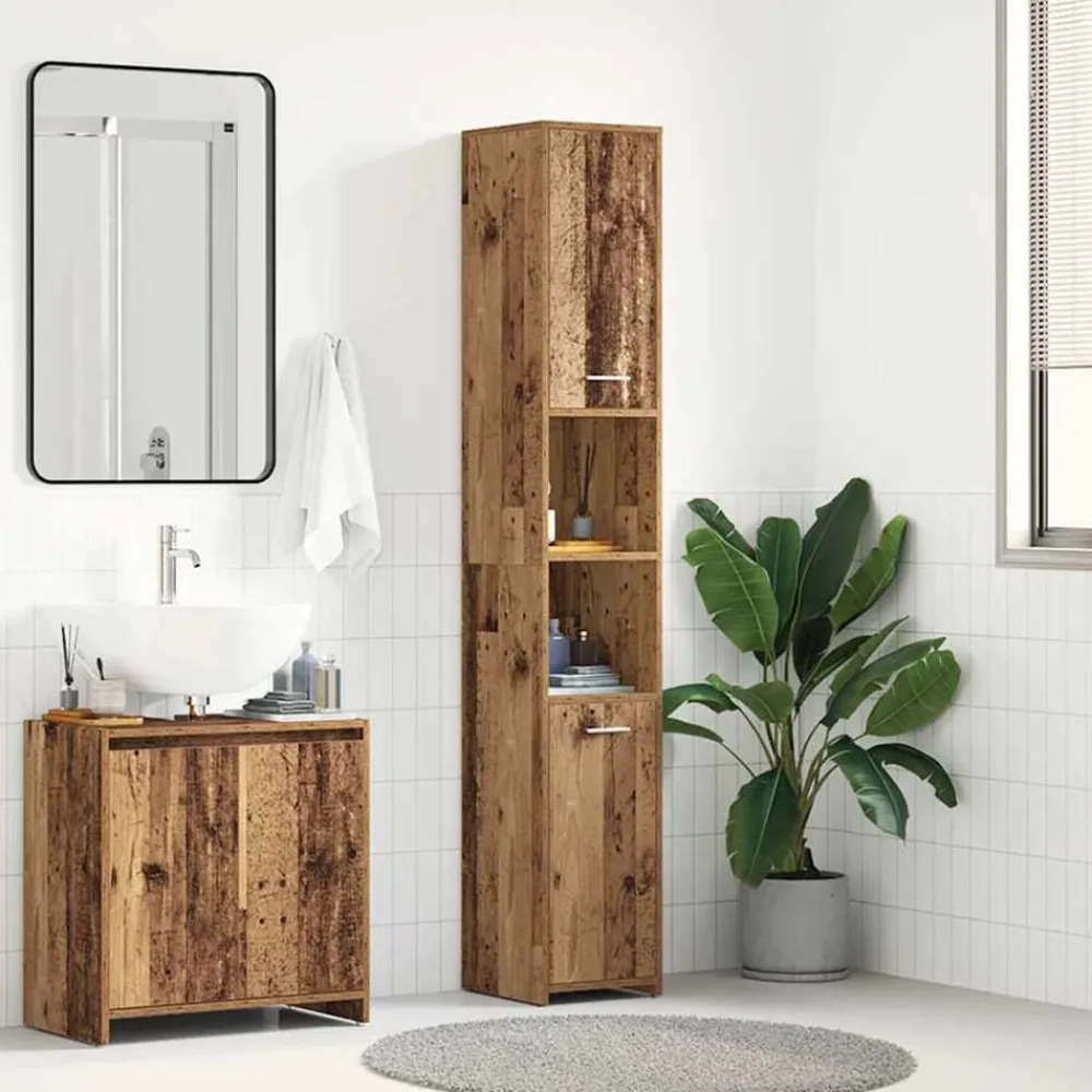 Badkamerkast 30x30x183,5 cm bewerkt hout kleurig>vidaXL