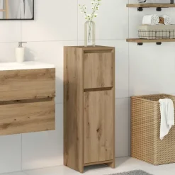 Badkamerkast 30x30x95 cm bewerkt hout artisanaal eikenkleur>vidaXL Online