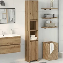 Badkamerkast 30x30x183,5 cm bewerkt hout artisanaal eikenkleur>vidaXL Online