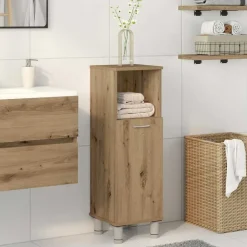 Badkamerkast 30x30x95 cm bewerkt hout artisanaal eikenkleur>vidaXL Outlet