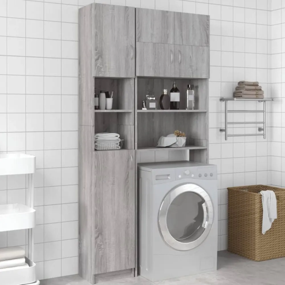 Meubelsets*vidaXL Badkamerkast 32x25,5x190 cm bewerkt hout eiken Grijs sonoma