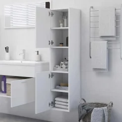 Kasten & Opbergmeubelen*vidaXL Badkamerkast 30x30x130 cm bewerkt hout Wit