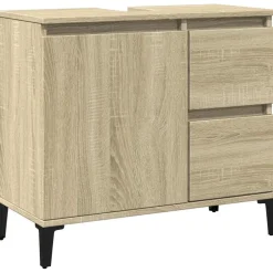 Kasten & Opbergmeubelen*vidaXL Badkamerkast 65x33x60 cm bewerkt hout kleurig Sonoma eiken