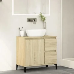 Kasten & Opbergmeubelen*vidaXL Badkamerkast 65x33x60 cm bewerkt hout kleurig Sonoma eiken
