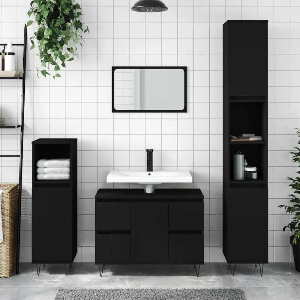Meubelsets*vidaXL Badkamerkast 80x33x60 cm bewerkt hout Zwart