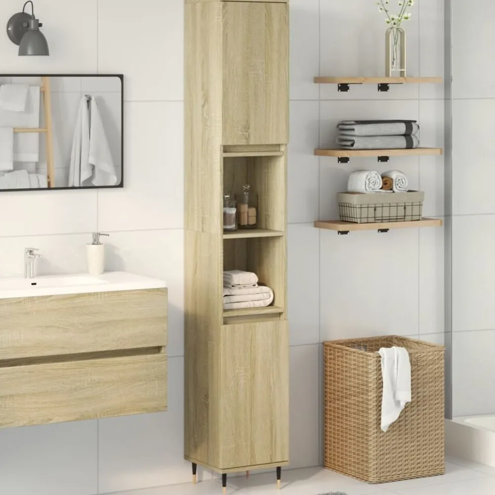 Badkamerkast 30x30x190 cm bewerkt hout kleurig>vidaXL Online