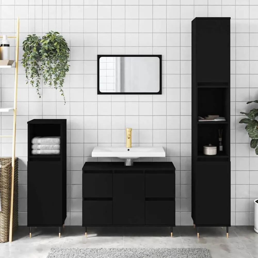 Meubelsets*vidaXL Badkamerkast 80x33x60 cm bewerkt hout Zwart