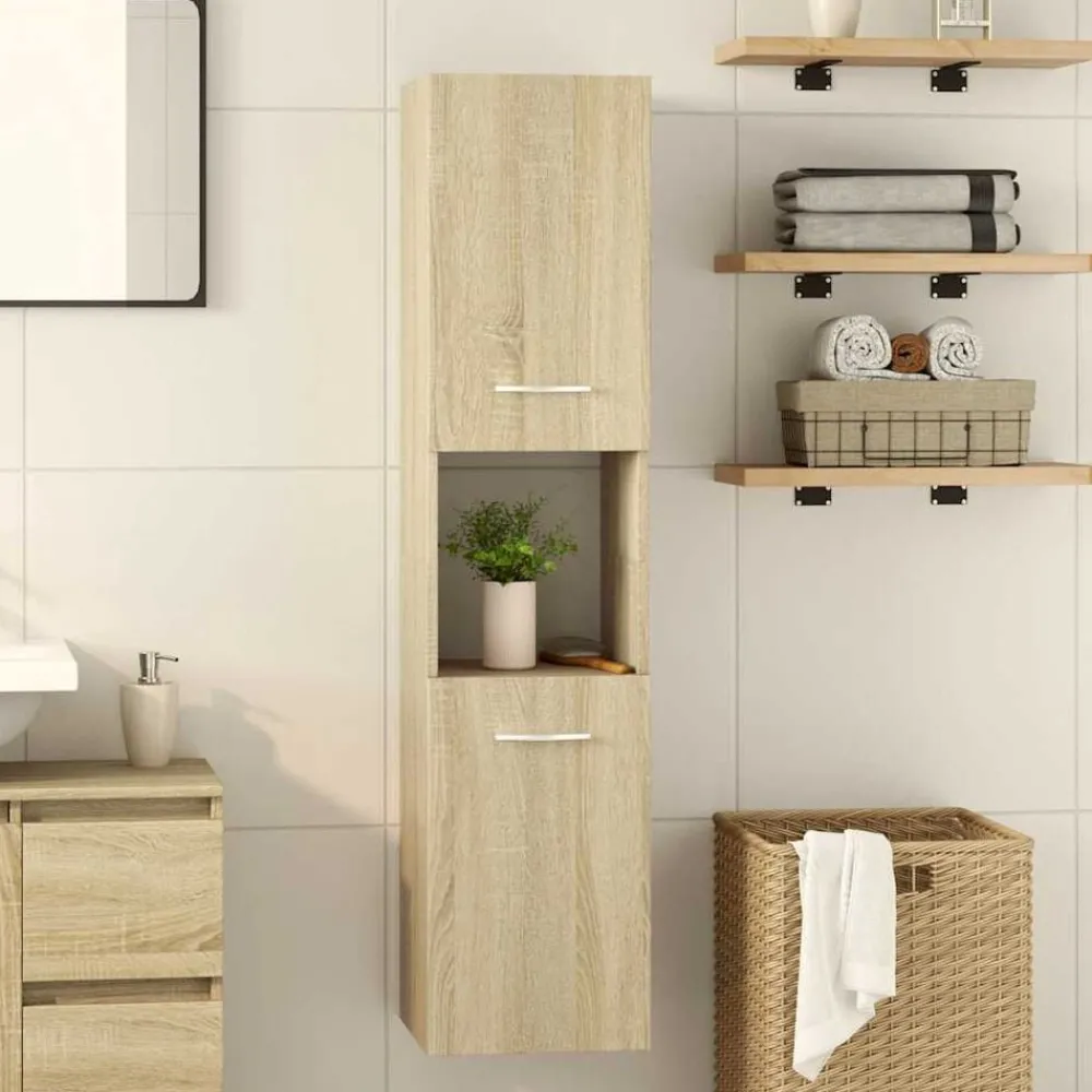 Kasten & Opbergmeubelen*vidaXL Badkamerkast 30x30x130 cm spaanplaat kleurig Sonoma eiken