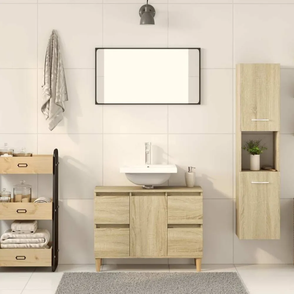 Kasten & Opbergmeubelen*vidaXL Badkamerkast 30x30x130 cm spaanplaat kleurig Sonoma eiken