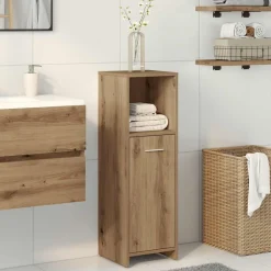 Badkamerkast 30x30x95 cm bewerkt hout artisanaal eikenkleur>vidaXL Discount