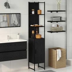 Kasten & Opbergmeubelen*vidaXL Badkamerkast 33 x 33 x 185,5 cm Bewerkt hout Zwart eiken