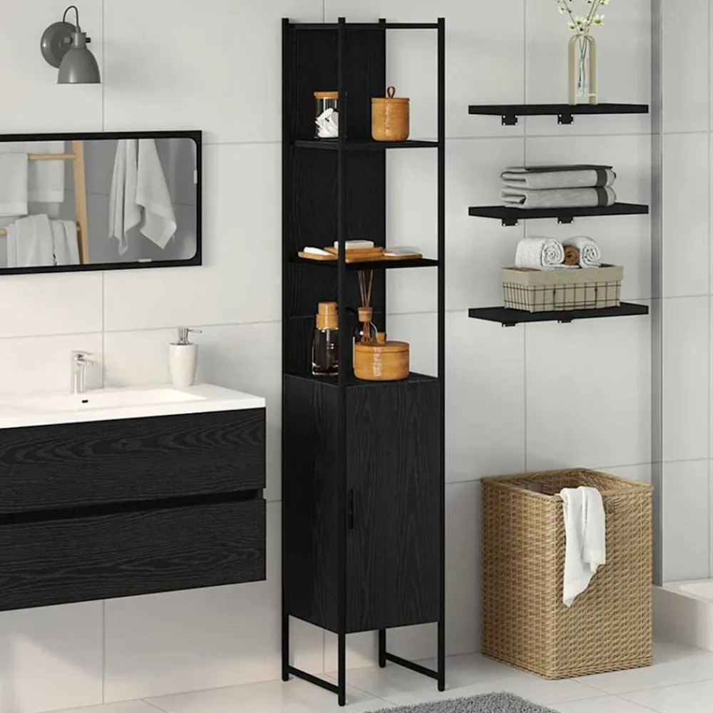 Kasten & Opbergmeubelen*vidaXL Badkamerkast 33 x 33 x 185,5 cm Bewerkt hout Zwart eiken
