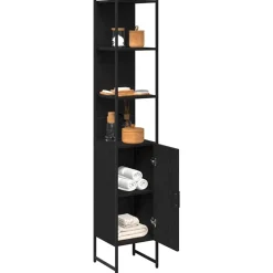 Kasten & Opbergmeubelen*vidaXL Badkamerkast 33 x 33 x 185,5 cm Bewerkt hout Zwart eiken