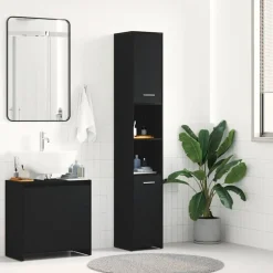 Meubelsets*vidaXL Badkamerkast 30x30x183,5 cm Bewerkt Hout Zwart eiken