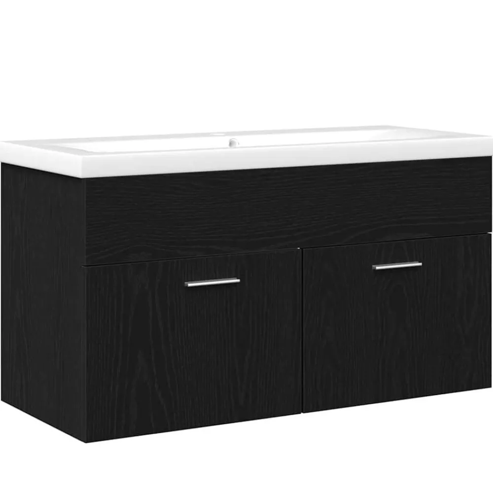 Meubelsets*vidaXL Badkamerkast 90 x 38,5 x 46 cm Bewerkt hout Zwart eiken