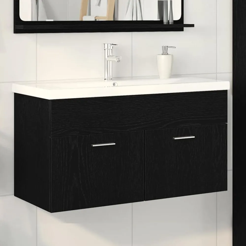 Meubelsets*vidaXL Badkamerkast 90 x 38,5 x 46 cm Bewerkt hout Zwart eiken