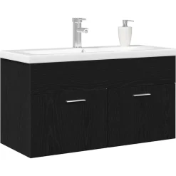 Meubelsets*vidaXL Badkamerkast 90 x 38,5 x 46 cm Bewerkt hout Zwart eiken