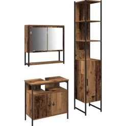 Badkamermeubelset met plank 3 pcs Bewerkt hout>vidaXL New