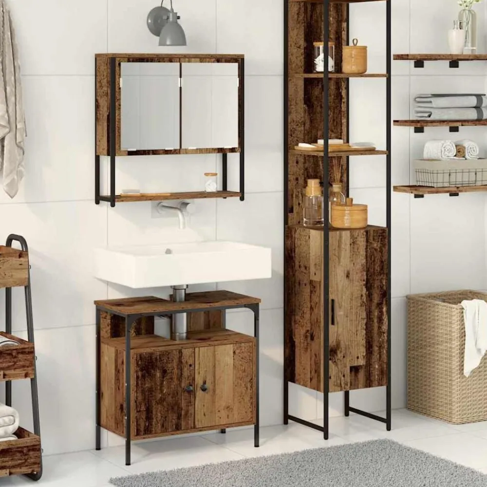 Badkamermeubelset met plank 3 pcs Bewerkt hout>vidaXL New