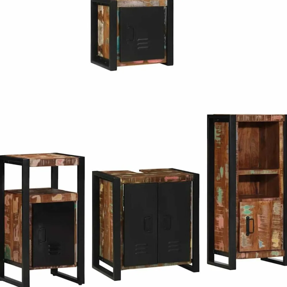 Badkamermeubelset met lade 4 pcs Massief Gerecycled Hout>vidaXL Hot