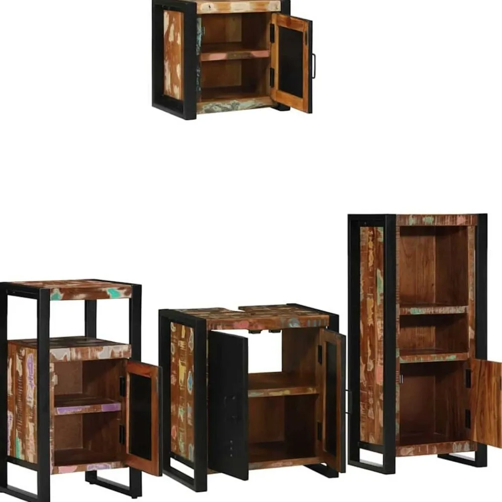Badkamermeubelset met lade 4 pcs Massief Gerecycled Hout>vidaXL Hot
