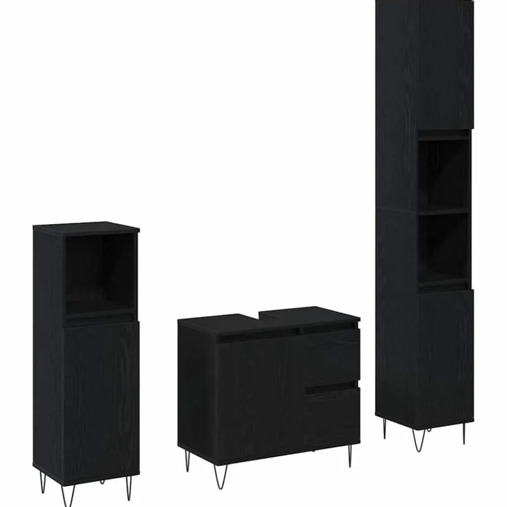 Meubelsets*vidaXL Badkamermeubelset met lade 3 pcs 30 x 30 x 190 cm Zwart eiken