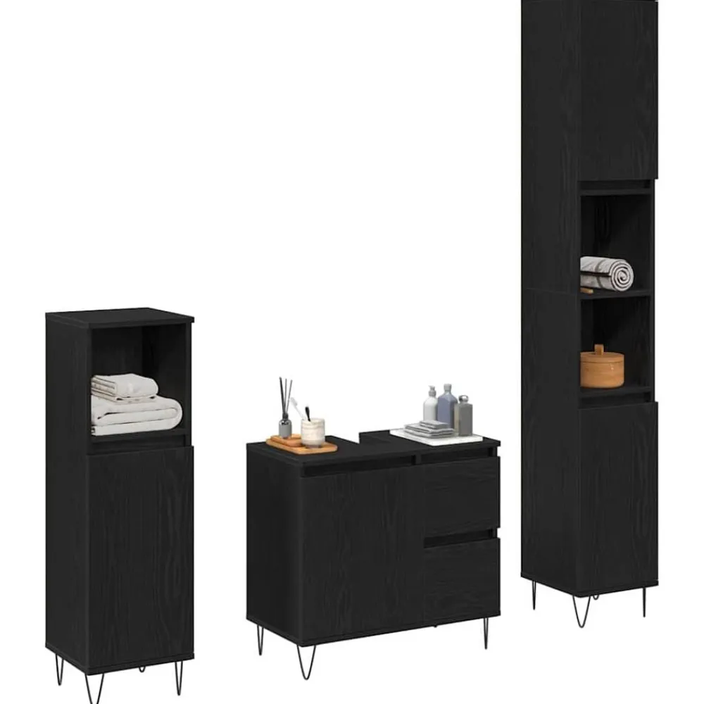 Meubelsets*vidaXL Badkamermeubelset met lade 3 pcs 30 x 30 x 190 cm Zwart eiken