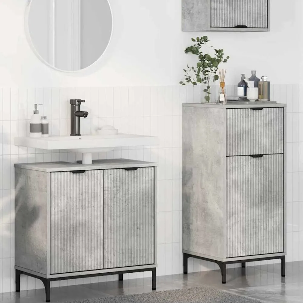 Badkamermeubelset 2 pcs Beton Grijs Geperst Hout en Metaal>vidaXL New
